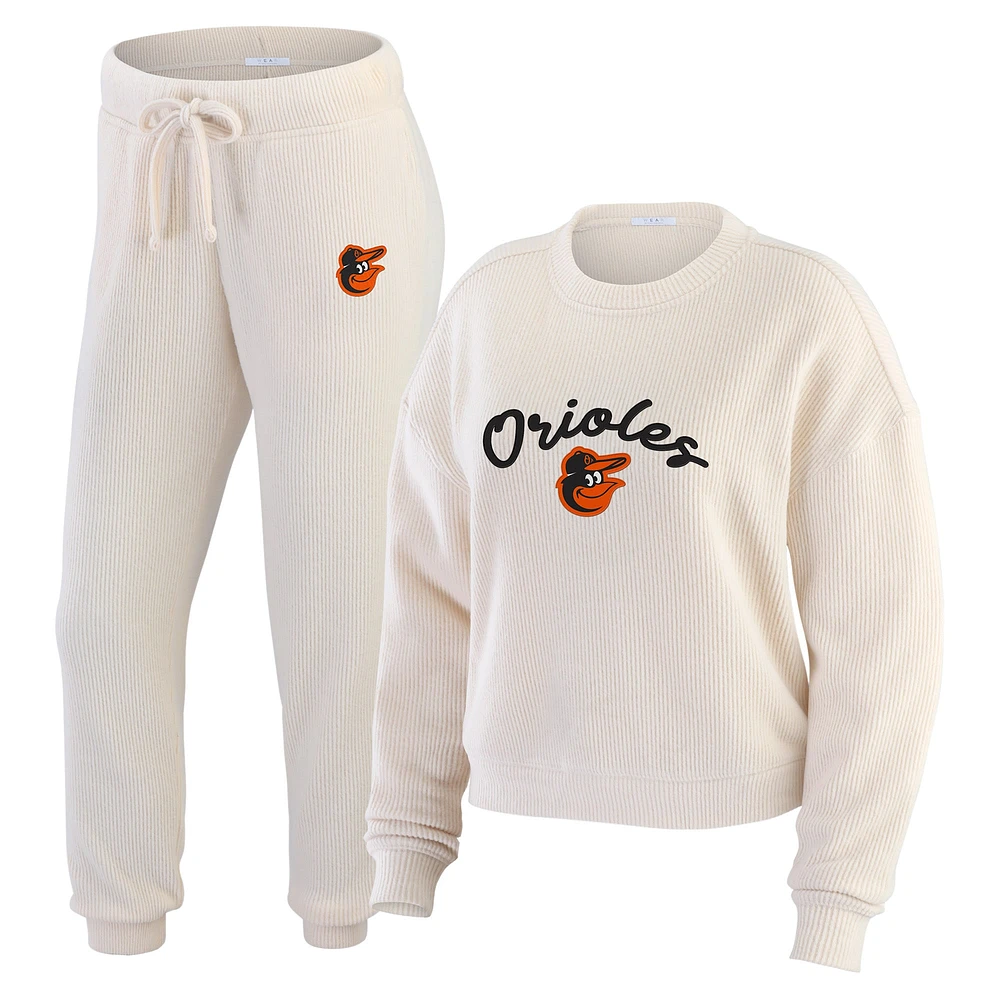 Ensemble de détente pour femme WEAR by Erin Andrews Oatmeal Baltimore Orioles en tricot côtelé à manches longues et pantalon