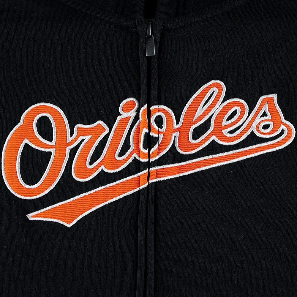 Youth Black Baltimore Orioles Wordmark Full-Zip Fleece Hoodie