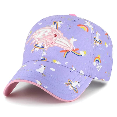 Bonnet réglable pour fille d'âge préscolaire '47 Lavande Baltimore Ravens Unicorn Clean Up