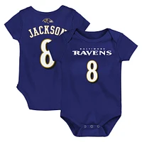 Body pour bébé Lamar Jackson violet Baltimore Ravens Mainliner nom et numéro du joueur