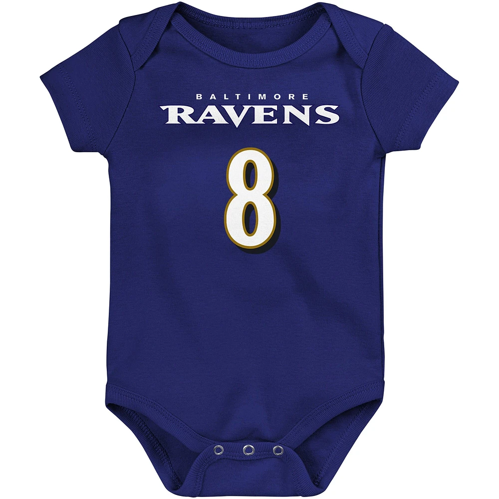 Body pour bébé Lamar Jackson violet Baltimore Ravens Mainliner nom et numéro du joueur