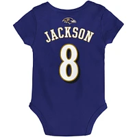 Body pour bébé Lamar Jackson violet Baltimore Ravens Mainliner nom et numéro du joueur