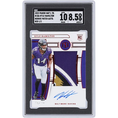 Kyle Hamilton Baltimore Ravens Autographed 2022 Panini National Treasures Logo Patch Relic #186 #1/1 SGC Authenticated 8.5/10 Rookie Card 