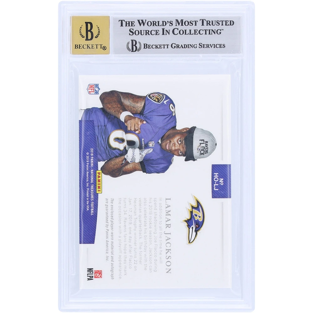 Lamar Jackson Baltimore Ravens Autographed 2018 Panini National Treasures Hats Off New Era Logo Relic #HO-LJ #1/3 BGS Authenticated 8/10 Rookie Card - 9.5,8,8,7.5 Subgrades