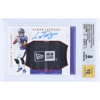 Lamar Jackson Baltimore Ravens Autographed 2018 Panini National Treasures Hats Off New Era Logo Relic #HO-LJ #1/3 BGS Authenticated 8/10 Rookie Card - 9.5,8,8,7.5 Subgrades