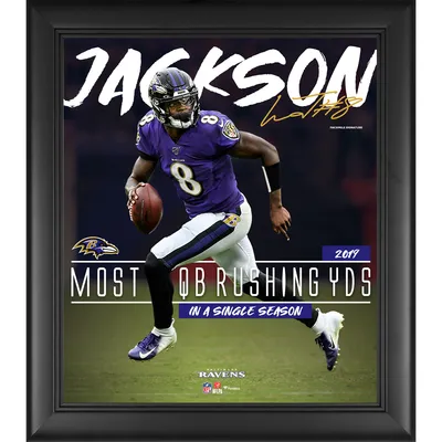 Lamar Jackson Baltimore Ravens Fanatics Authentic Framed 15" x 17" Single Season Quarterback Rushing Yards Record Collage