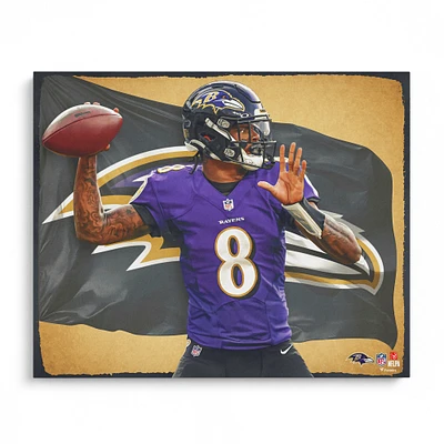Tirage photo non signé de Lamar Jackson Baltimore Ravens 16" x 20" - Conçu par l'artiste Brian Konnick
