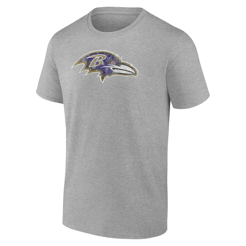 Men's Fanatics  Gray Baltimore Ravens Distressed Throwback Logo T-Shirt