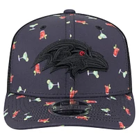 Men's New Era  Navy/Black Baltimore Ravens Adventure Drinks Pattern 9SEVENTY Stretch-Snap Hat