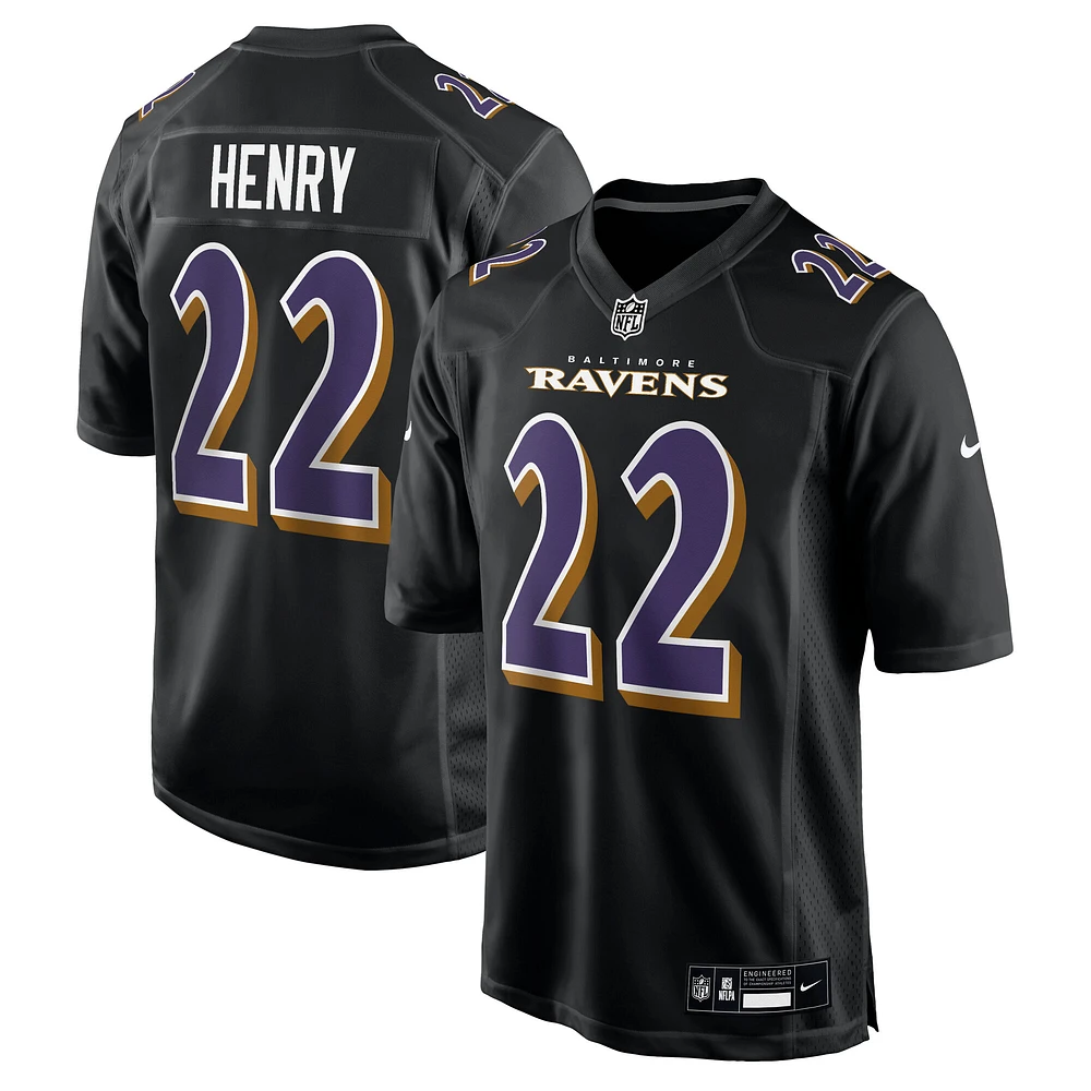 Maillot tendance Nike Derrick Henry pour homme, noir carbone, Baltimore Ravens