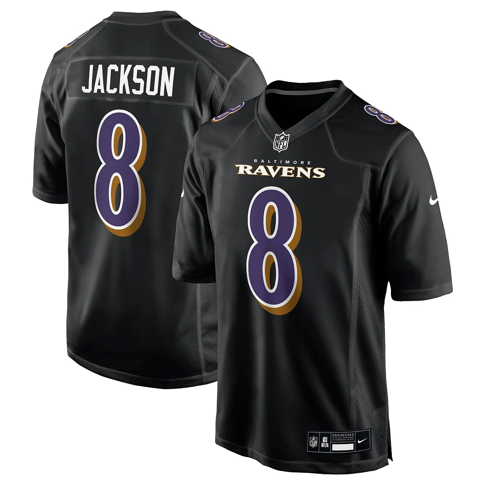 Maillot tendance Nike Lamar Jackson pour homme, noir carbone, Baltimore Ravens