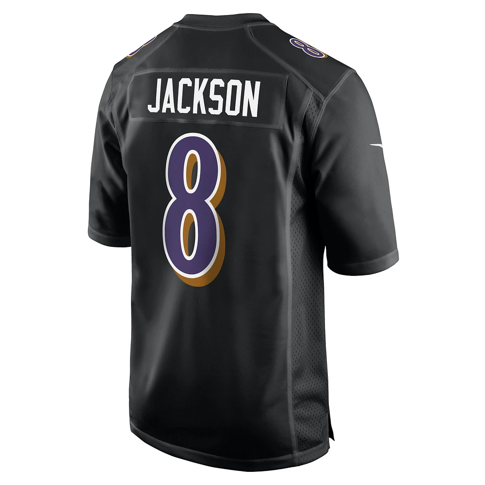 Maillot tendance Nike Lamar Jackson pour homme, noir carbone, Baltimore Ravens