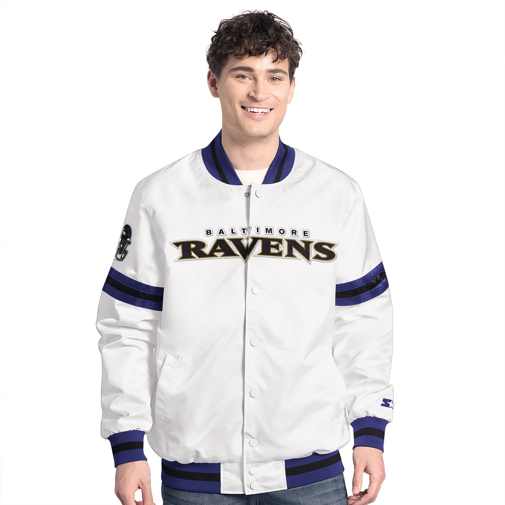 Veste universitaire blanche à boutons-pression Baltimore Ravens Scout Starter pour homme
