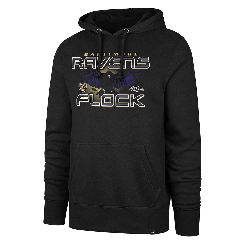 Men's '47 Black Baltimore Ravens Flock Regional Headline Pullover Hoodie