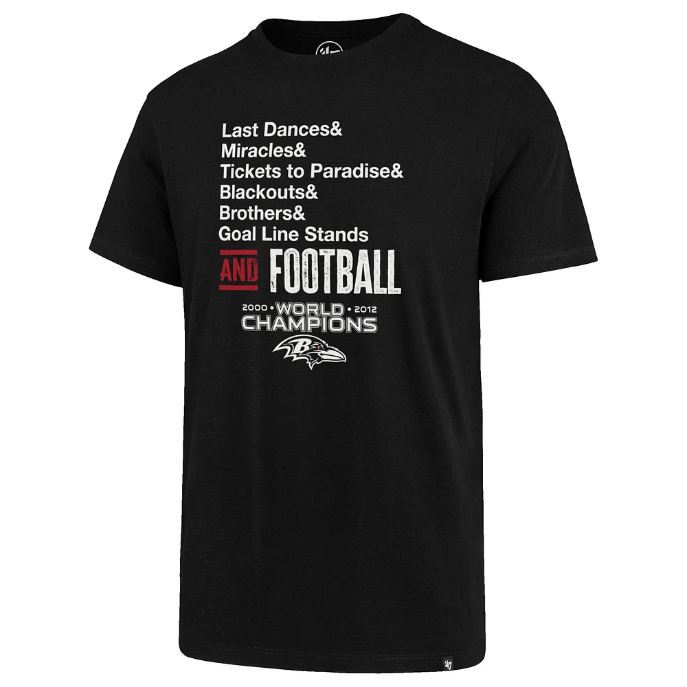 T-shirt pour homme '47 Black Baltimore Ravens Super Bowl XLVII Championship Reunion