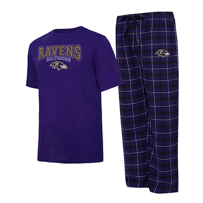 Ensemble de nuit pour hommes Concepts Sport violet/noir Baltimore Ravens Arctic T-shirt et pantalon pyjama