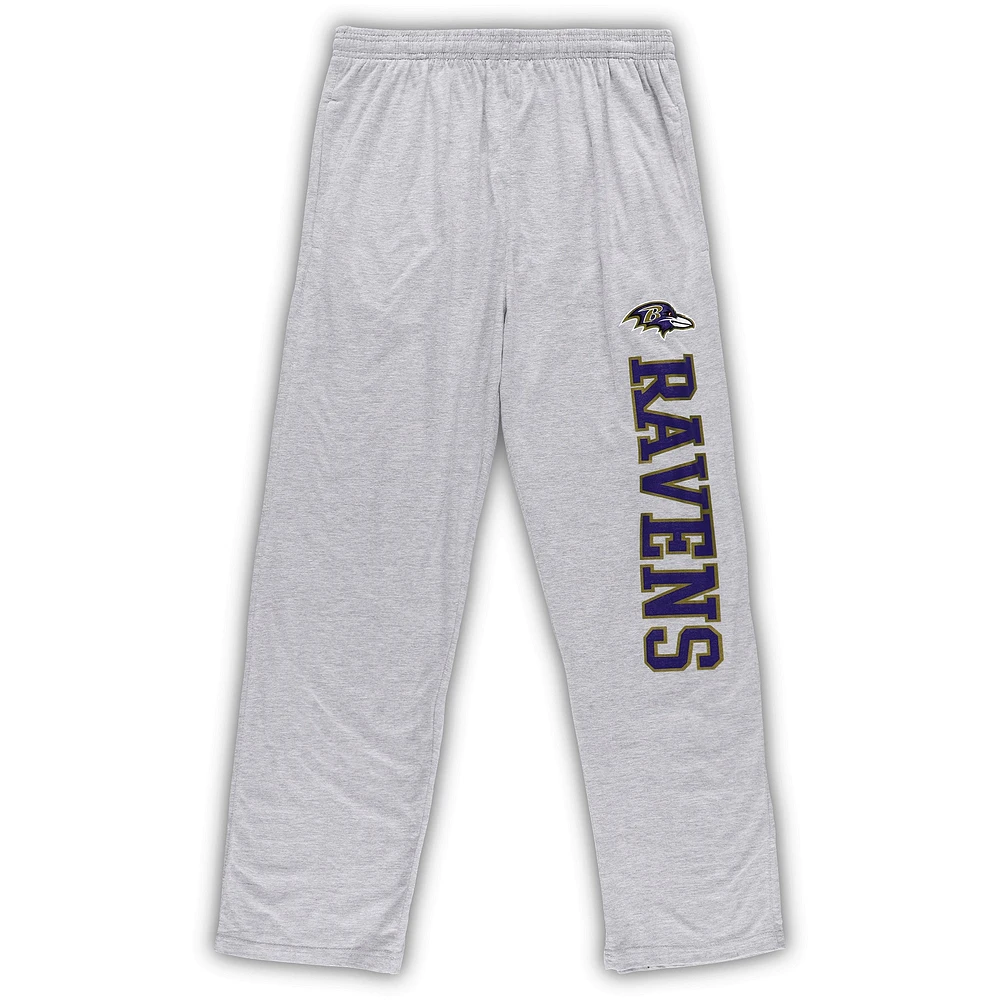 Men's Concepts Sport Purple/Heathered Gray Baltimore Ravens Big & Tall T-Shirt Pants Sleep Set