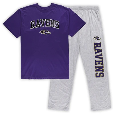 Men's Concepts Sport Purple/Heathered Gray Baltimore Ravens Big & Tall T-Shirt Pants Sleep Set