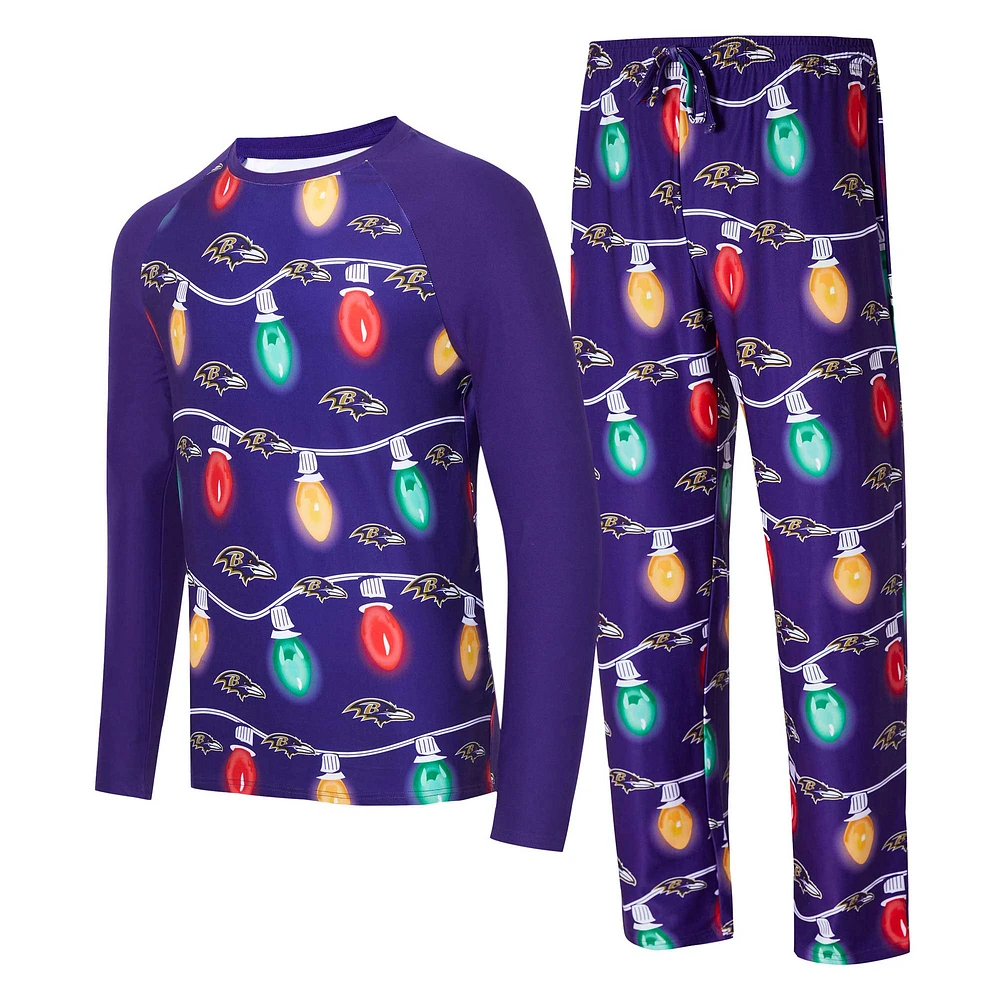 Ensemble t-shirt à manches longues et pantalon en tricot violet Baltimore Ravens Garland pour hommes Concepts Sport