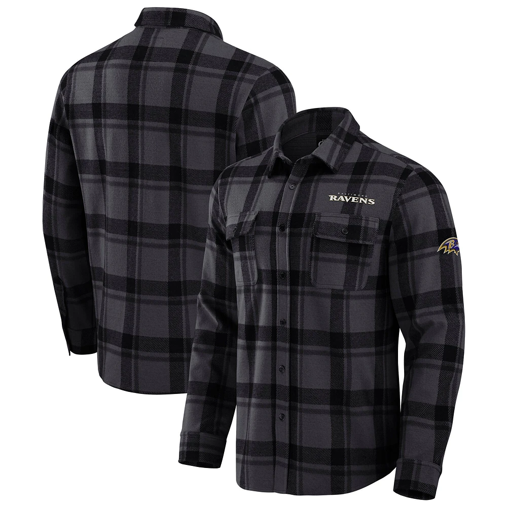Chemise boutonnée noire à carreaux tri-blend des Baltimore Ravens pour homme, collection Darius Rucker par Fanatics