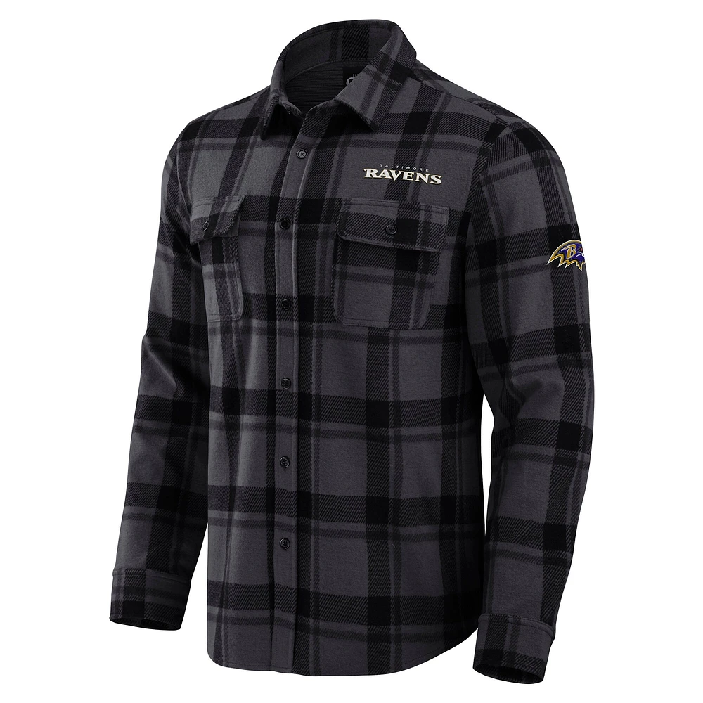 Chemise boutonnée noire à carreaux tri-blend des Baltimore Ravens pour homme, collection Darius Rucker par Fanatics
