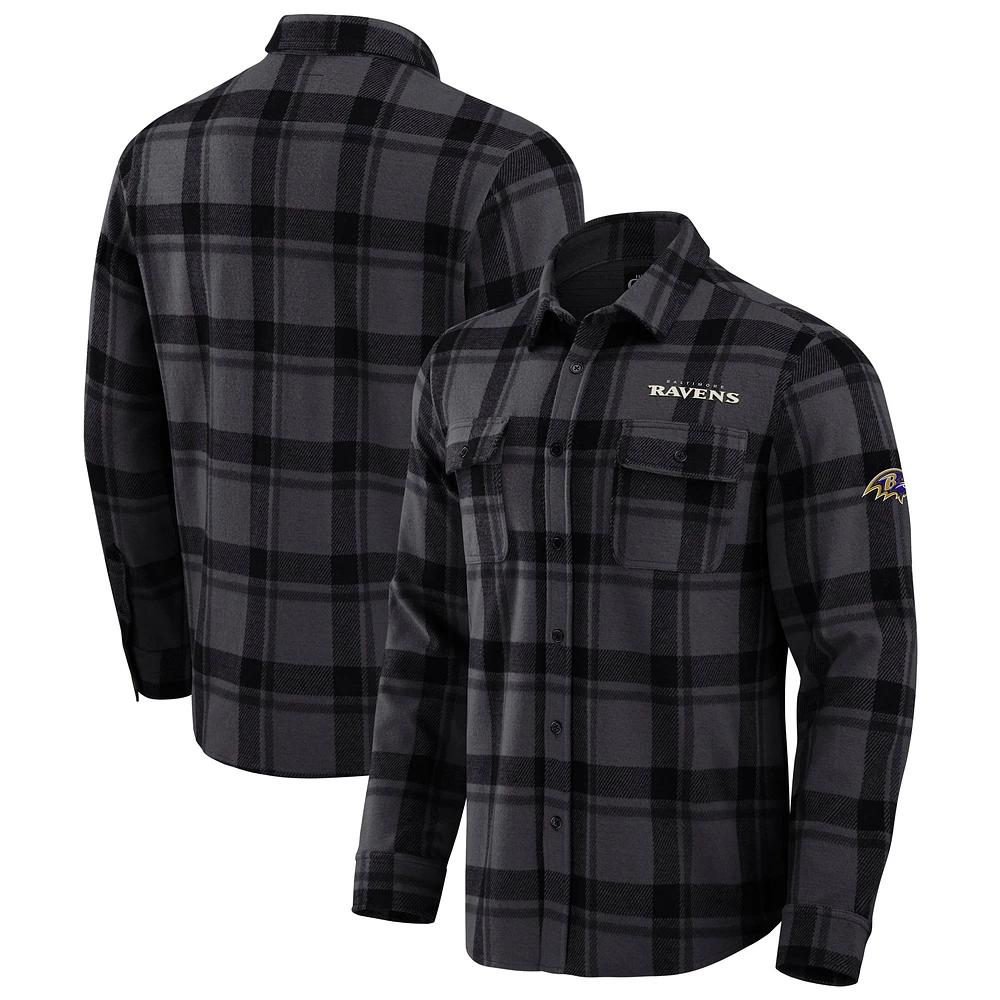 Chemise boutonnée noire à carreaux tri-blend des Baltimore Ravens pour homme, collection Darius Rucker par Fanatics