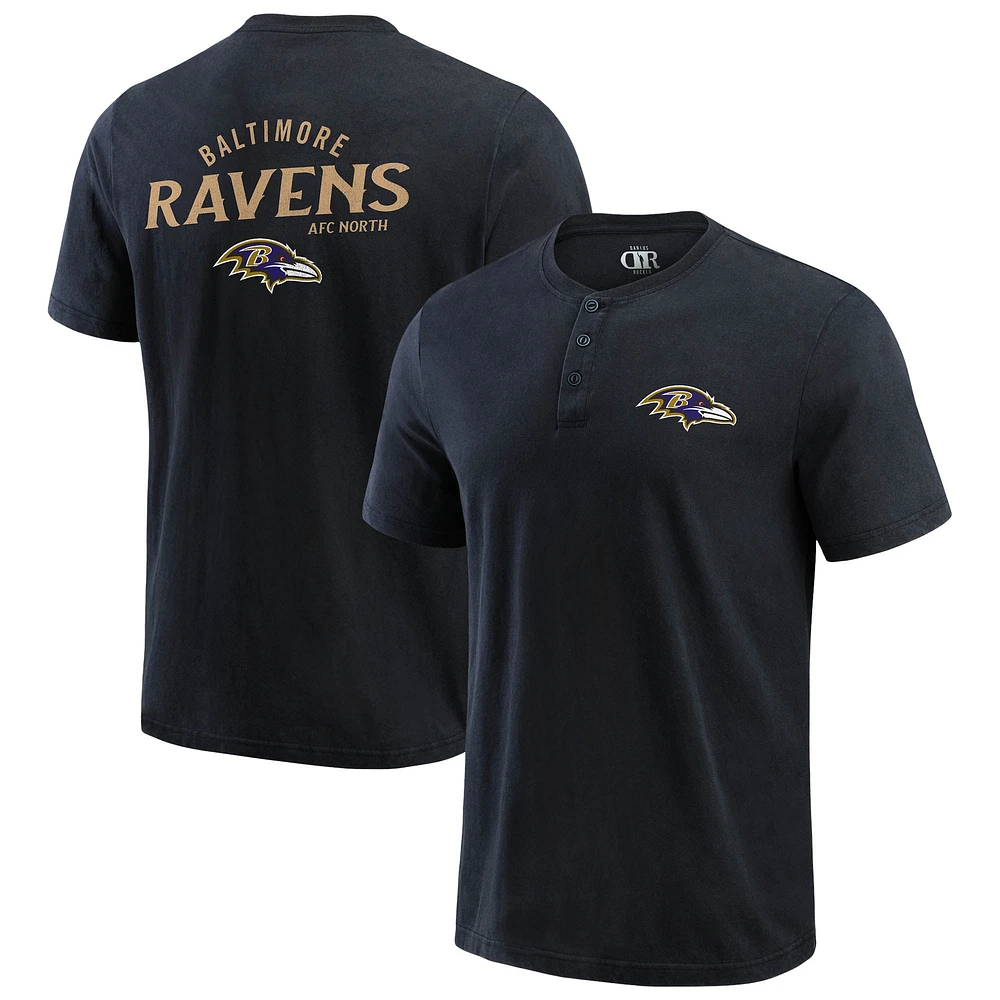 T-shirt Henley délavé noir pour homme de la collection Darius Rucker Fanatics des Baltimore Ravens