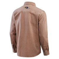 Men's Darius Rucker Collection by Fanatics Brown Baltimore Ravens Garment Dyed Long Sleeve Full Snap Shirt