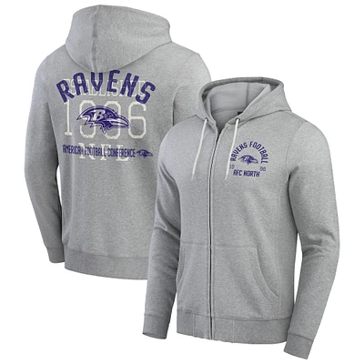 Men's Darius Rucker Collection by Fanatics Heather Gray Baltimore Ravens Vintage Stripe Full-Zip Hoodie