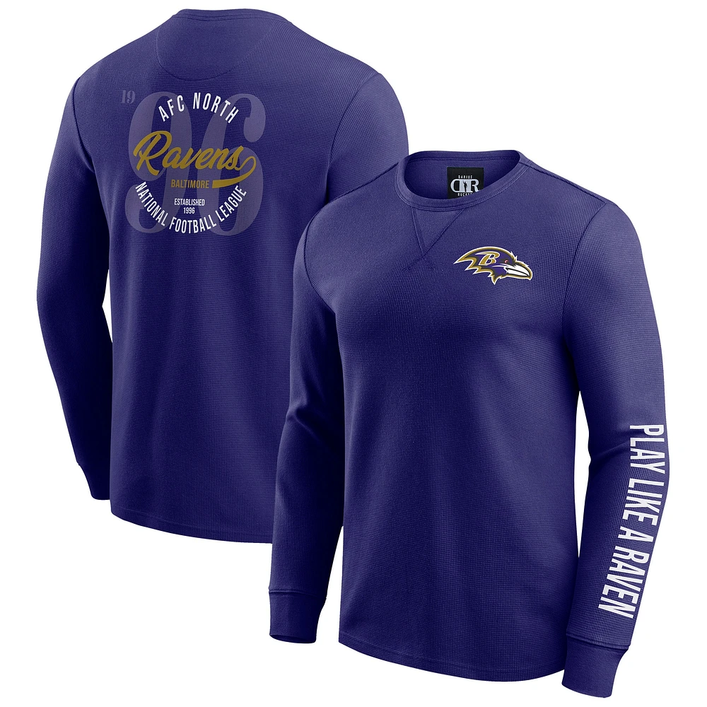 T-shirt à manches longues en tricot gaufré délavé violet Baltimore Ravens de la collection Darius Rucker Fanatics pour hommes