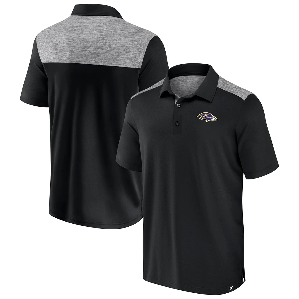 Polo Long Shot Fanatics noir Baltimore Ravens pour hommes