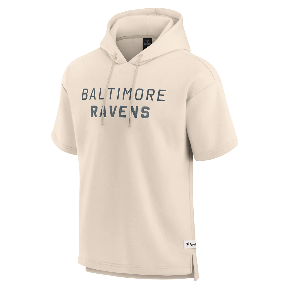 Men's Fanatics Cream Baltimore Ravens Elements Future Ground Lettering Short Sleeve Pullover Hoodie