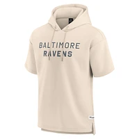 Men's Fanatics Cream Baltimore Ravens Elements Future Ground Lettering Short Sleeve Pullover Hoodie