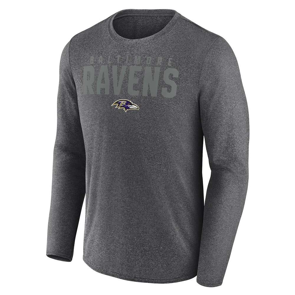 Men's Fanatics  Heather Charcoal Baltimore Ravens Blackout Lateral Long Sleeve T-Shirt