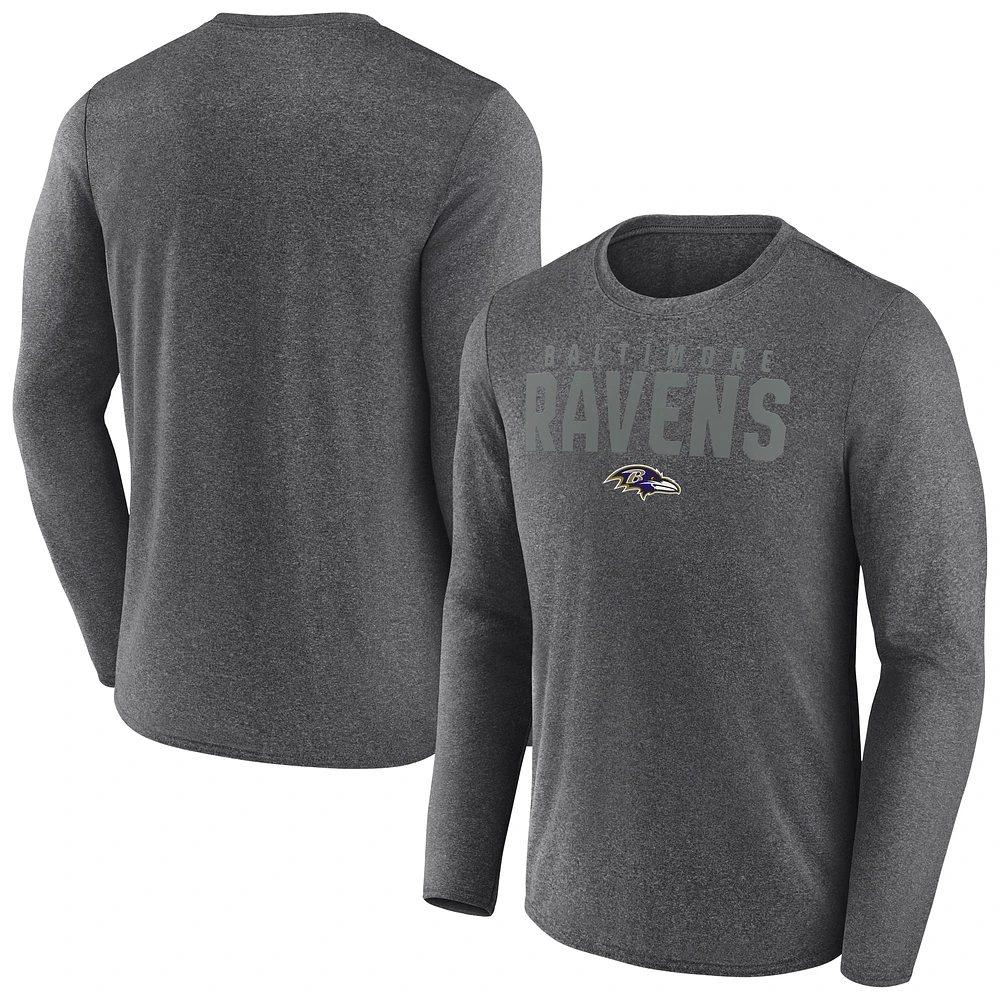 Men's Fanatics Heather Charcoal Baltimore Ravens Blackout Lateral Long Sleeve T-Shirt