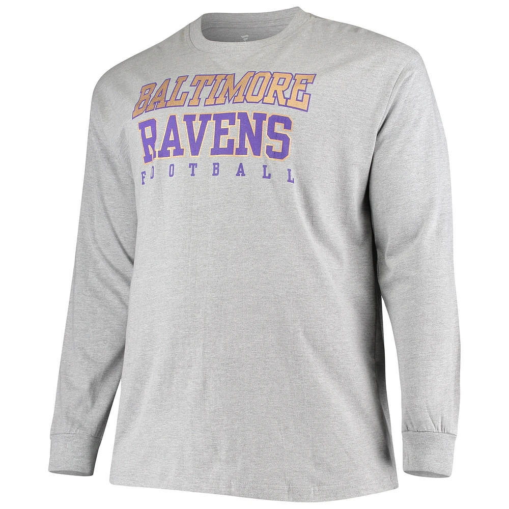Men's Fanatics Heathered Gray Baltimore Ravens Big & Tall Practice Long Sleeve T-Shirt