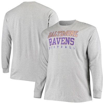 Men's Fanatics Heathered Gray Baltimore Ravens Big & Tall Practice Long Sleeve T-Shirt