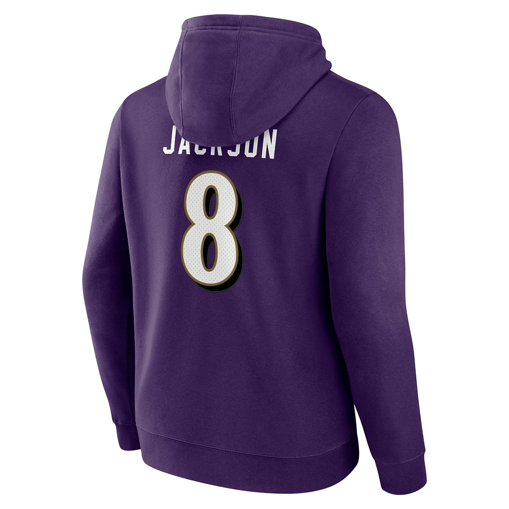 Fanatics pour hommes Lamar Jackson Purple Baltimore Ravens Big & Tall Fleece Name Number Pull à capuche