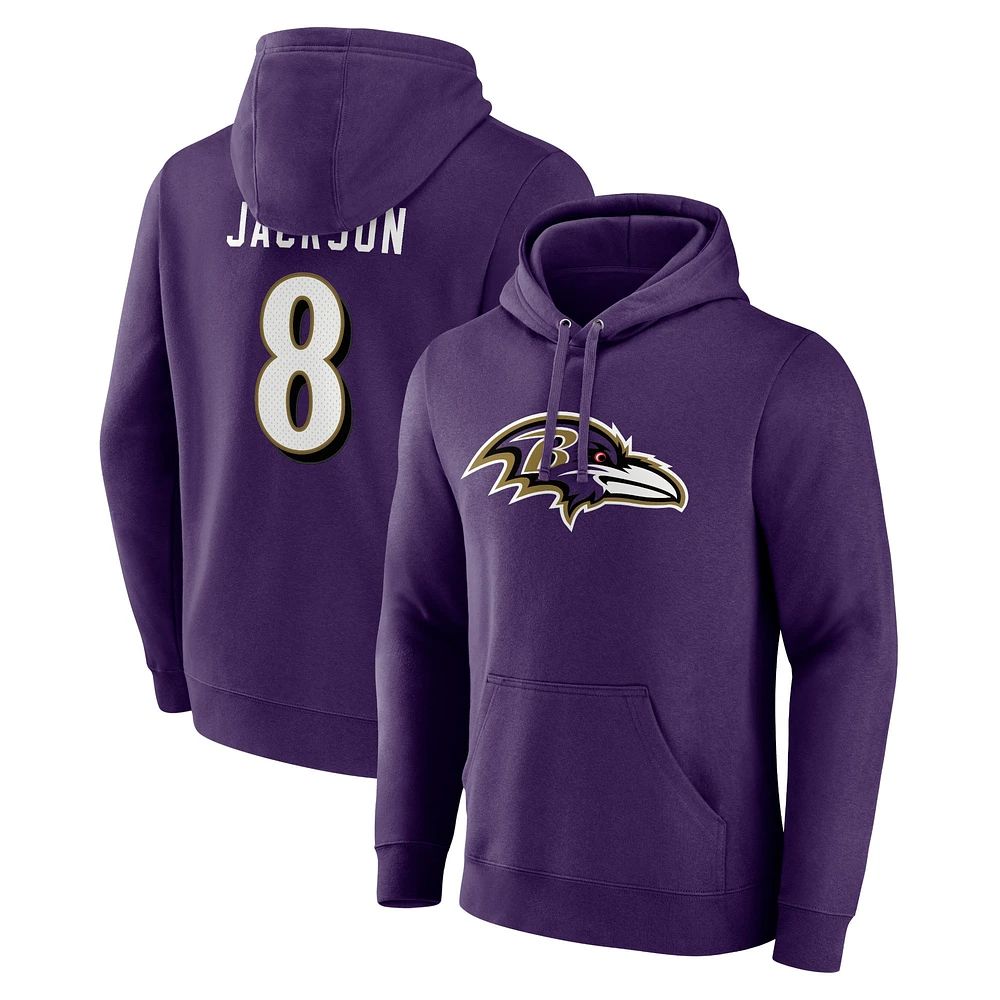 Fanatics pour hommes Lamar Jackson Purple Baltimore Ravens Big & Tall Fleece Name Number Pull à capuche