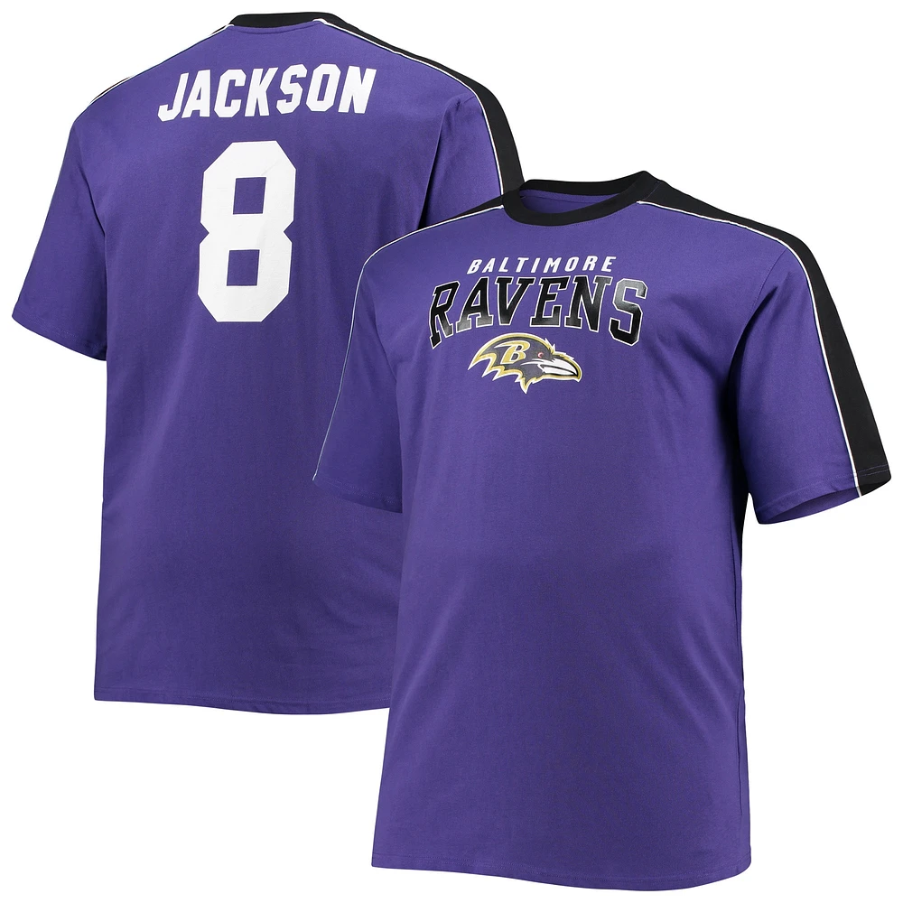 Fanatics pour hommes Lamar Jackson violet Baltimore Ravens Big & Tall Sleeve Panel Nom et numéro du joueur T-shirt