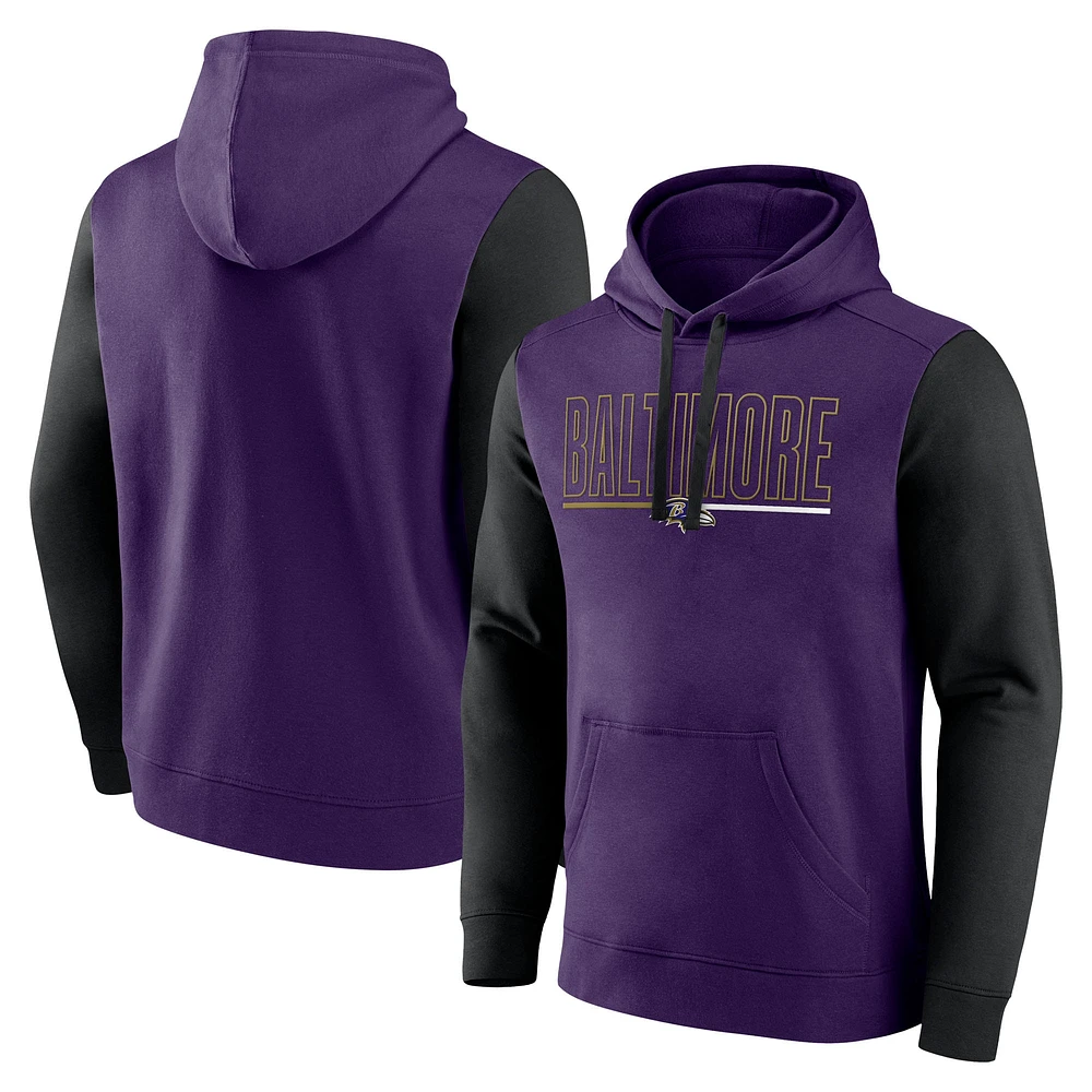 Men's Fanatics Purple/Black Baltimore Ravens Outline Pullover Hoodie