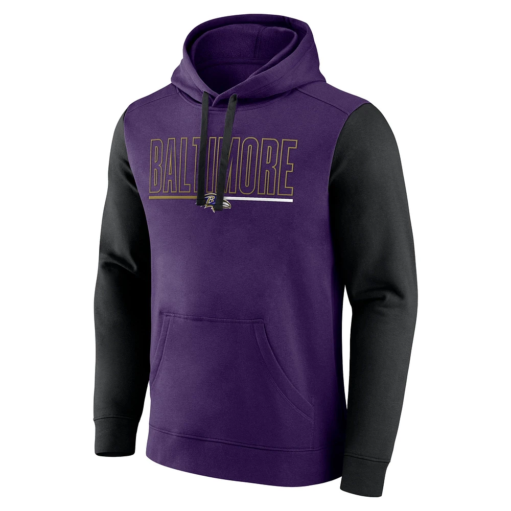 Sweat à capuche Fanatics violet/noir pour homme Baltimore Ravens Outline