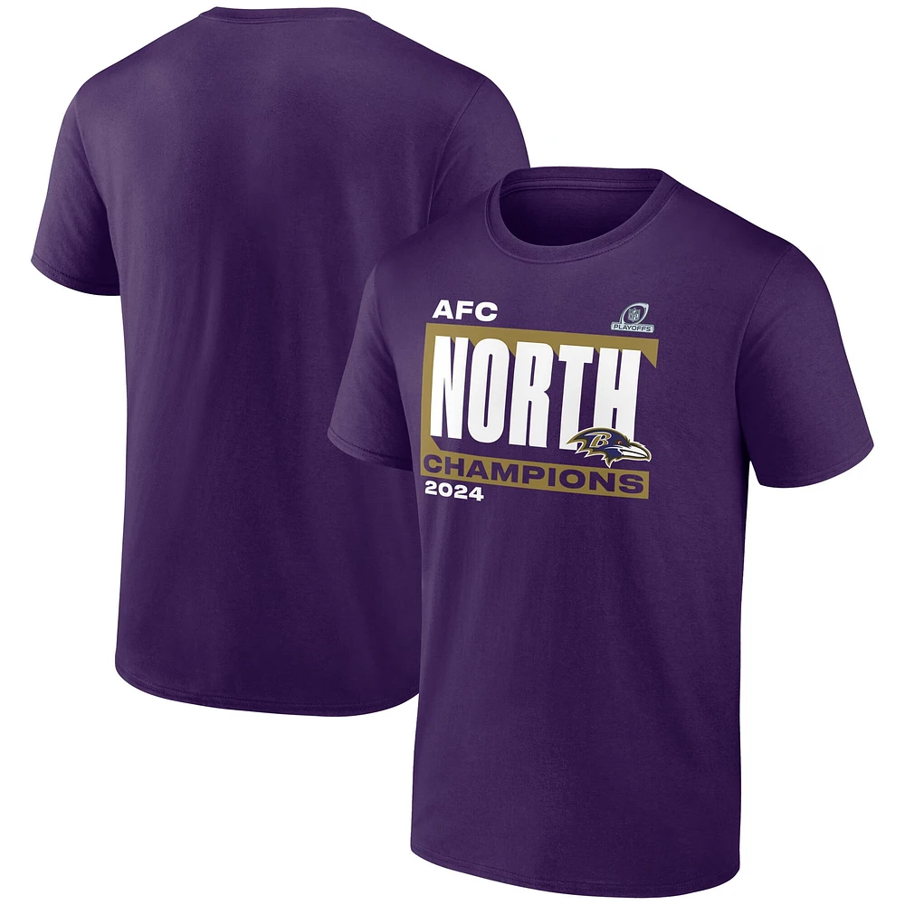 T-shirt Fanatics violet pour hommes Baltimore Ravens Champions de la division nord l'AFC 2024 Conquer Big & Tall