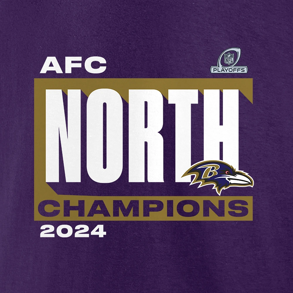 T-shirt violet fanatiques pour hommes Baltimore Ravens 2024 AFC North Division Champions Conquer