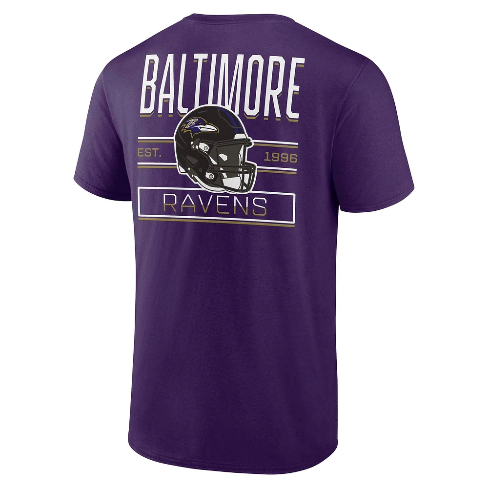 Men's Fanatics Purple Baltimore Ravens Helmet Padding Fundamentals T-Shirt