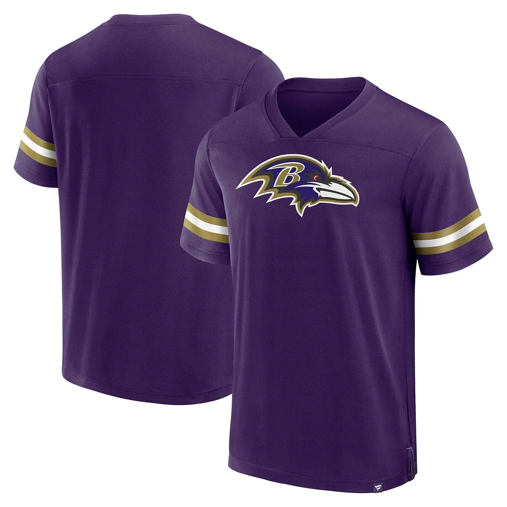 T-shirt violet à col en V pour hommes Fanatics Baltimore Ravens Jersey Tackle