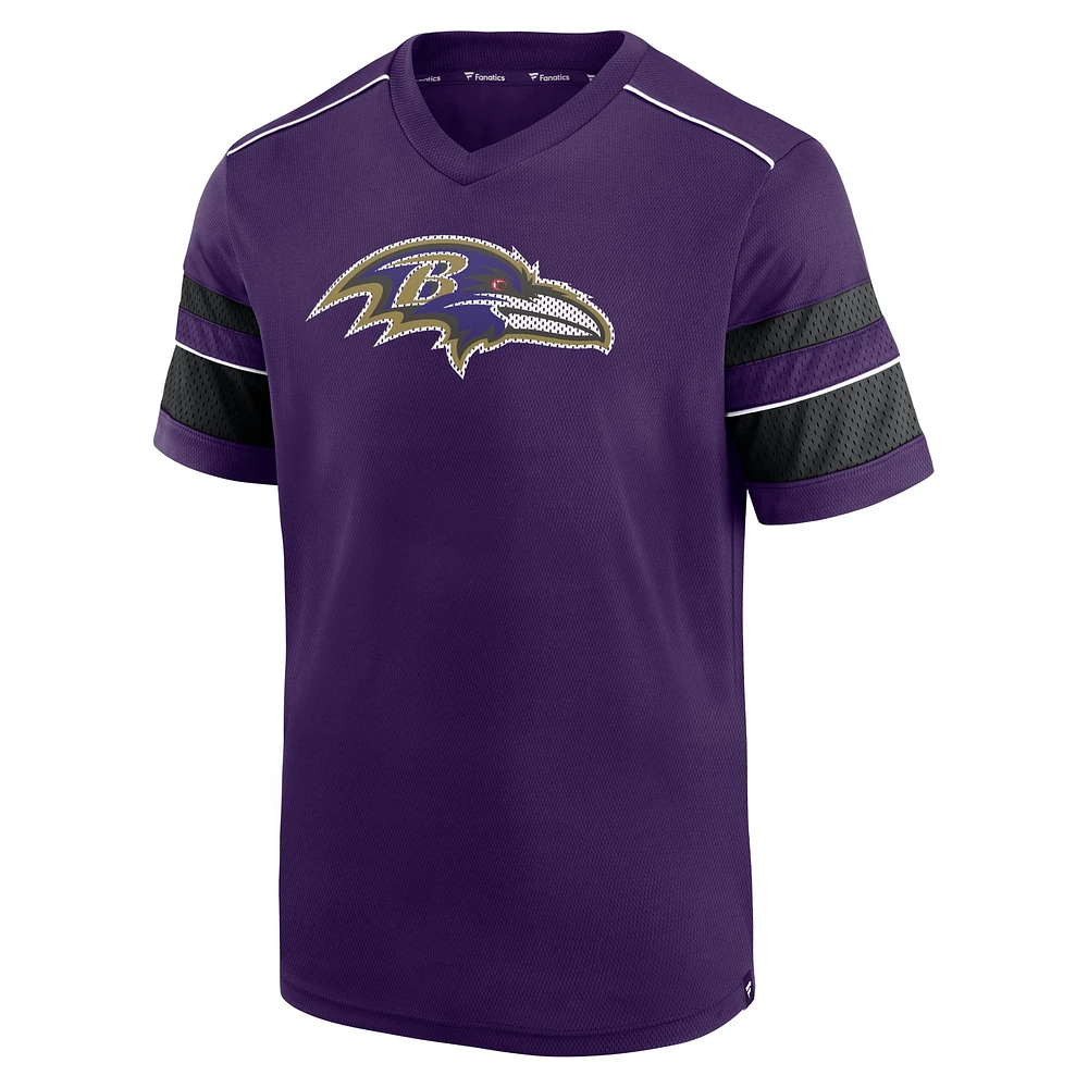 Men's Fanatics Purple Baltimore Ravens Textured Hashmark V-Neck T-Shirt