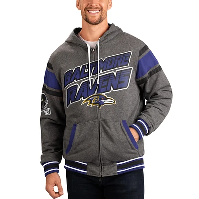 Veste à capuche et fermeture éclair intégrale G-III Sports by Carl Banks pour homme violet/gris Baltimore Ravens Extreme Full Back