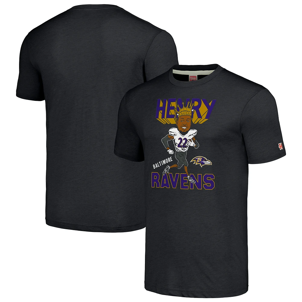 Men's Homage Derrick Henry Charcoal Baltimore Ravens Caricature Player Tri-Blend T-Shirt