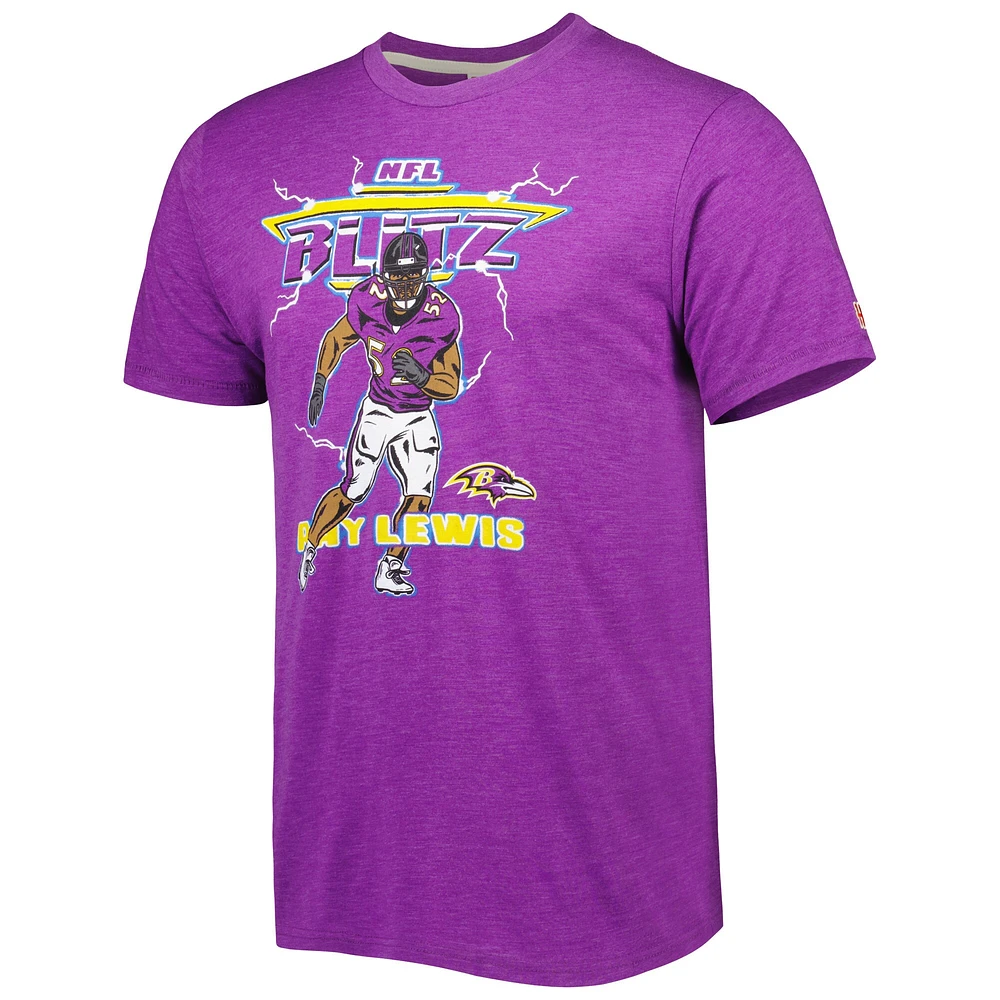 Men's Homage Ray Lewis Heathered Purple Baltimore Ravens NFL Blitz Retired Player Tri-Blend T-Shirt